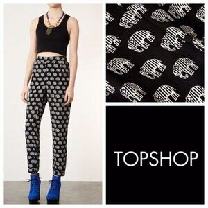 TOPSHOP  Elephant Print Black White Pant Lightweight Women's Size 10 Pull On